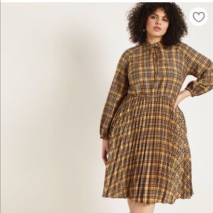 Eloquii Plaid Tie Neck Pleated Skirt Dress Sz 28W